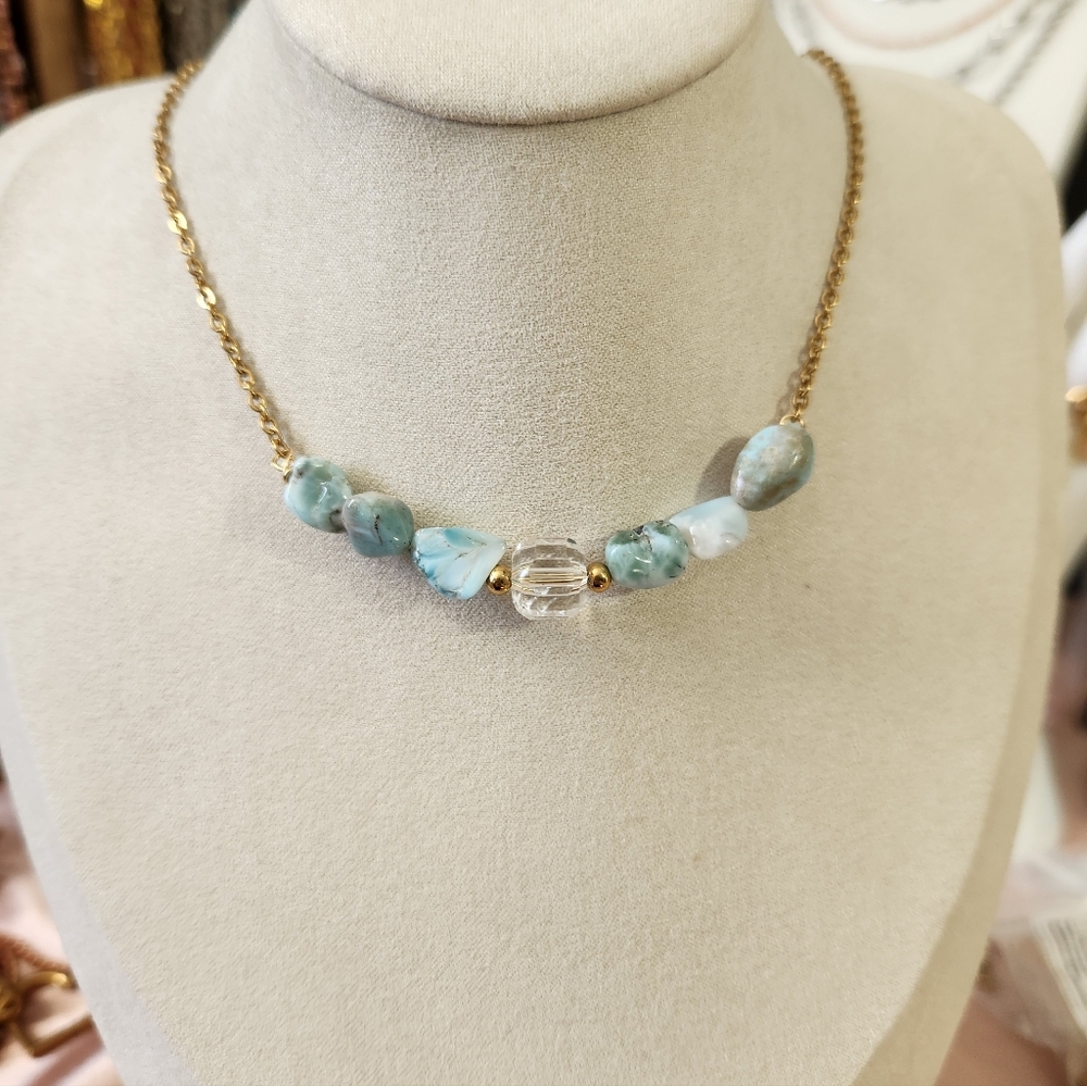 Handmade Larimar And Clear Quartz Necklace